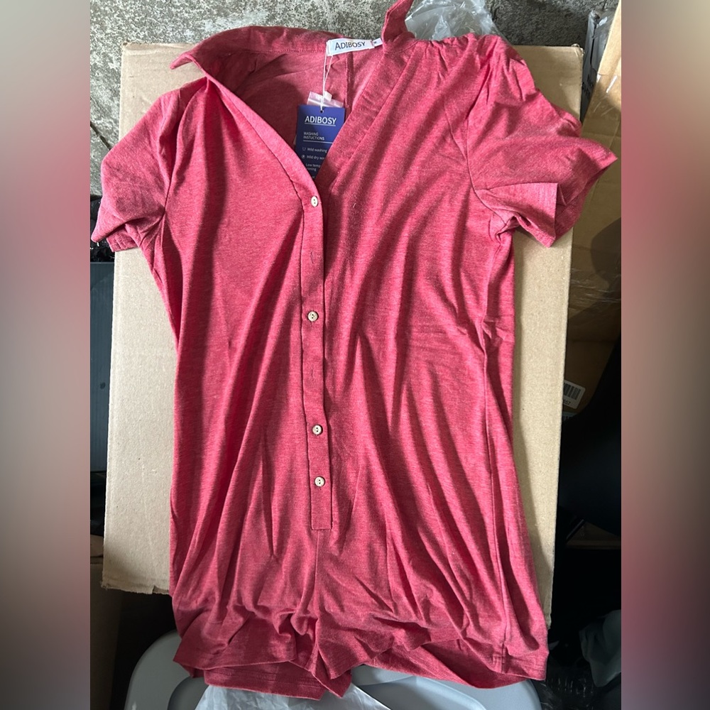 Adibosy Women's V Neck Button Down Rompers SZ M RED